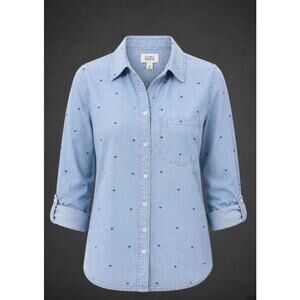 Croft & Barrow | Cotton Denim Button-Down Shirt with Black Hearts | XS